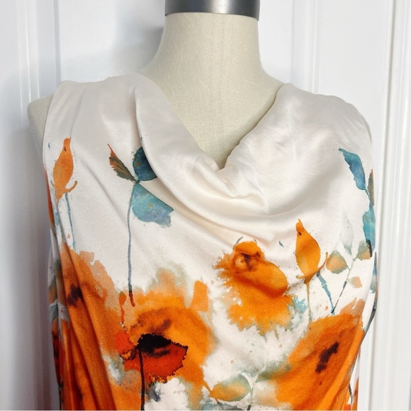 ST.JOHN COLLECTION Silk Dress cream orange poppies silk sleeveless Size 8 - Picture 2 of 10